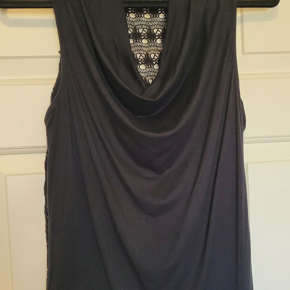 Bar III Elegant Black Draped Tank Top With Lace Back